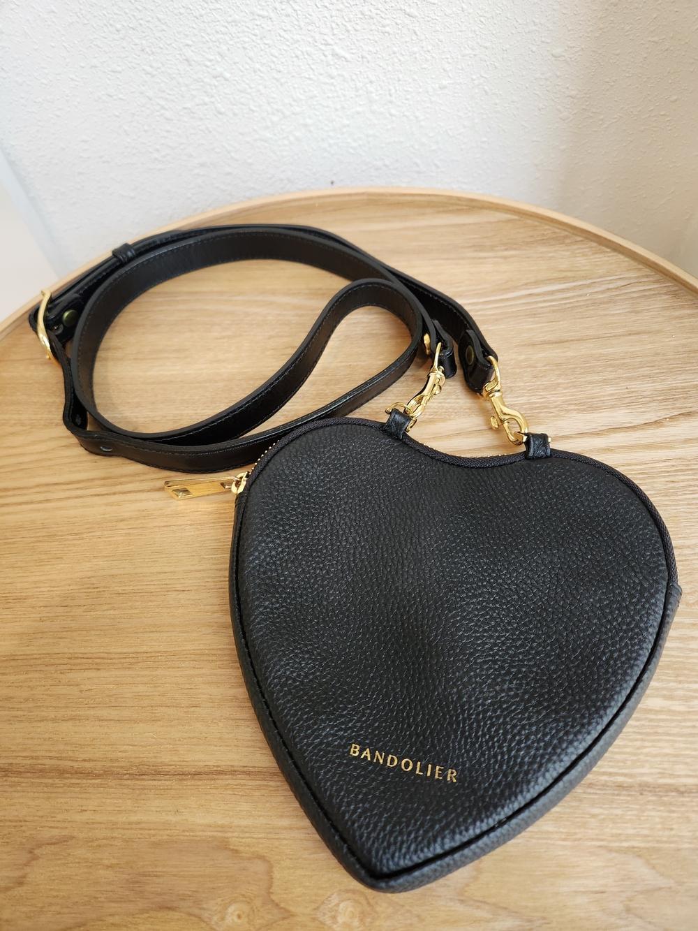 Bandolier Black Pebble Leather Heart Crossbody Bag